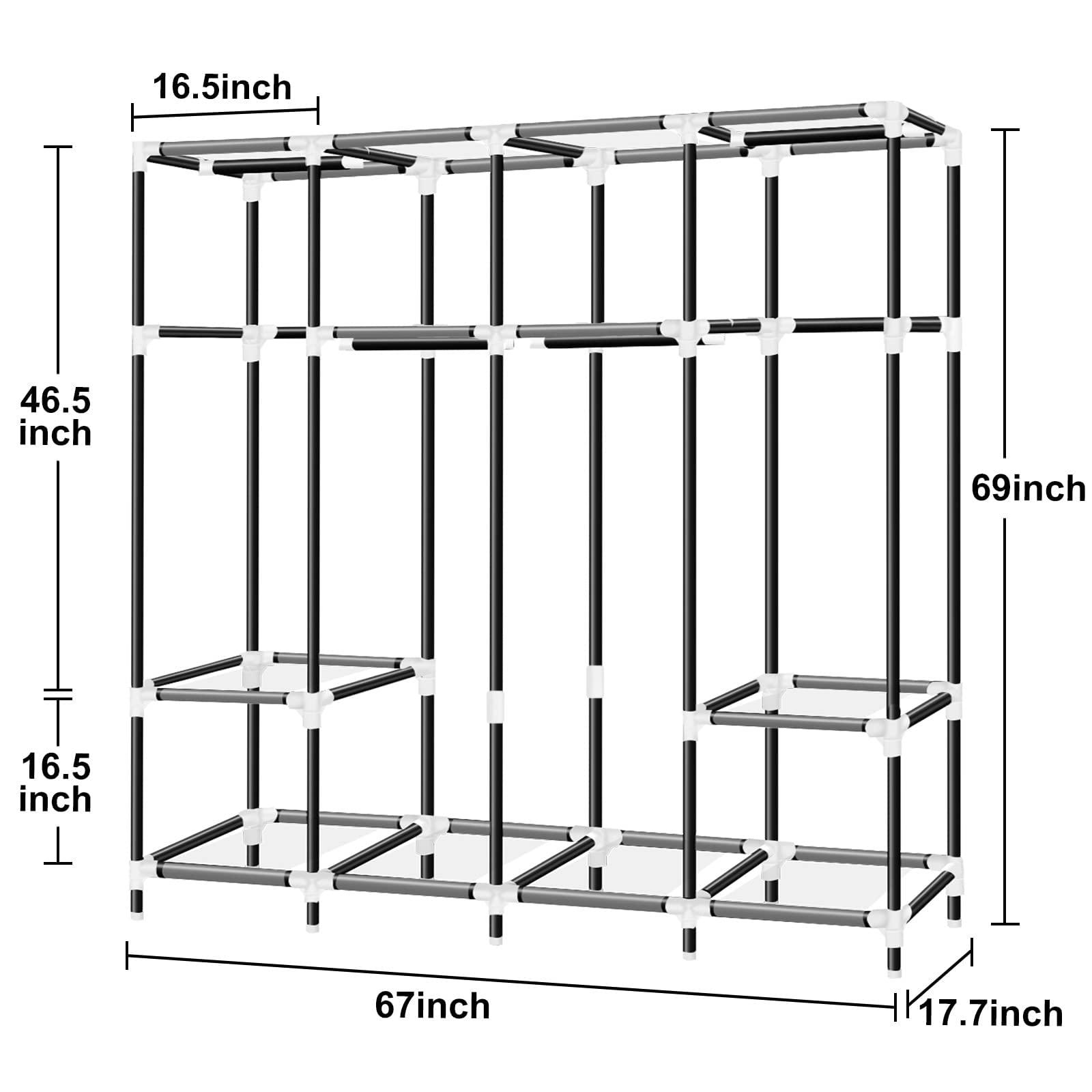 Lokeme Portable Closet, 67 Inch Wardrobe Closet For Hanging Clothes With 4 Hanging Rods, 25Mm Steel Tube Clothes Storage Organiz